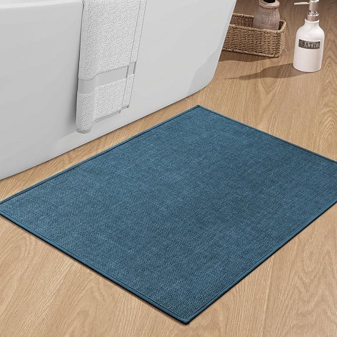 chakme Bathroom Rugs Mat 36x24, Ultra Thin Non Slip Bath Mat Large Quick Dry Absorbent Bath Mat for Bathroom, (Dark Blue, 36"x24")