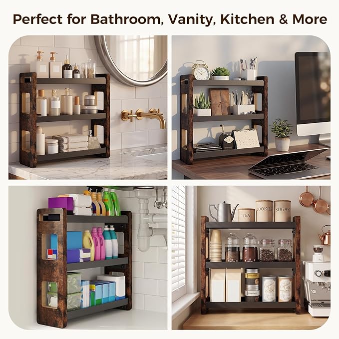 Bathroom Organizers and Storage,Bathroom Counter Organizer,Bathroom Counter Shelf,Bathroom Sink Organizer,Vanity Organizers,Vanity Storage,Perfume Display, for Dad (Brown 3 Tier)
