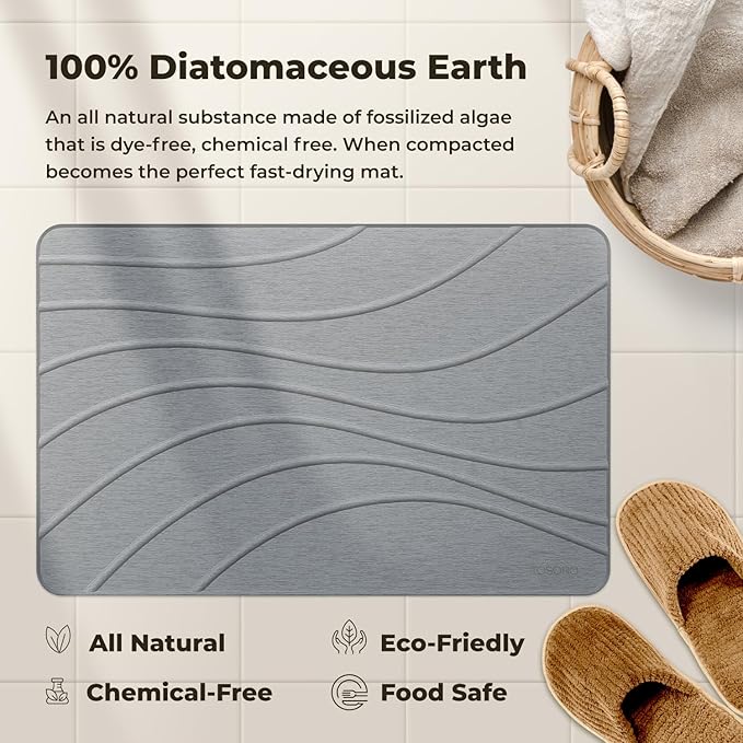 TOSORO - Stone Bath Mat Diatomaceous Earth Shower Mat Non-Slip Super Absorbent Diatomite Stone Bath Mats for Bathroom Floor Quick Drying Natural Easy to Clean (23.5 x 15) - Graphite