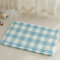 TYUU Waffle Bath Mat, Boho Bathroom Rugs Non Slip Washable Absorbent Checkered Bathroom Mat Quick Dry Cute Bath Mat, 24"x16" Blue and White