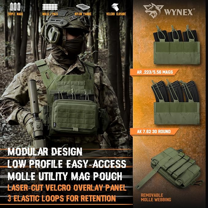 WYNEX Molle Admin Pouch of Kangaroo Style, Tactical Utility Tool Pouch with Mag/Zipper Strip Insert Modular EDC Medical Bag Organizer Attachment Patch Included