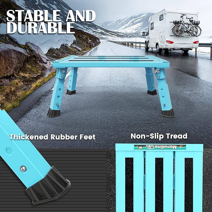 Marudina Large Platform RV Steps, 3-Level Adjustable Height Aluminum Folding Step Stool, Light Folding Anti-skidding RV Step, Supports Up to 1,000 lb (17.5" X 13.5" Large Platform)