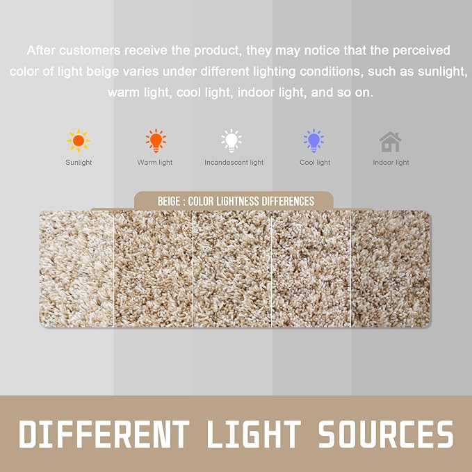 Yimobra Bathroom Rugs Non Slip Washable, Ultra Soft and Water Absorbent Bath Mats, Plush Fluffy Shower Mat Outside, Microfiber Thick Matts for Bathroom Floor/Sink, 24X17, Light Beige and White
