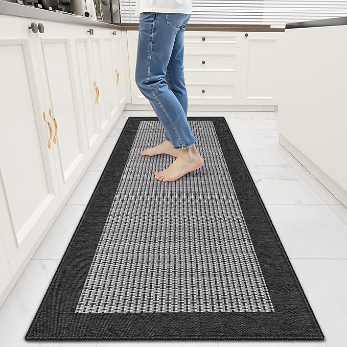 StepRite Kitchen Rugs, Kitchen Mats for Floor, 60"x20" Non-Slip Machine-Washable Kitchen Throw Rug, Absorbent Runner Rugs Office, Sink Standing Desk Mat, Decor Carpet, Black