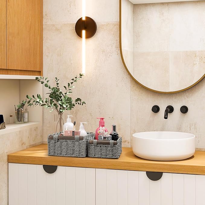 Storage Basket Wicker Baskets for Organizing Toilet Paper Storage Basket for Toilet Tank Top,Gray