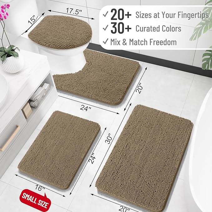 OLANLY Bathroom Rugs 30x18, Extra Soft Absorbent Chenille Bath Rugs, Rubber Backing Quick Dry, Machine Washable Bath Mats for Bathroom Floor, Tub and Shower, Home Decor Accessories, Tan