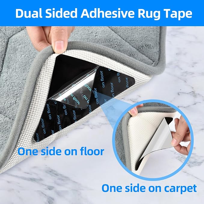 4 Pcs Rug Tape, Non Slip Rug Pads Grippers for Hardwood Floors and Tiles, Reusable Carpet Tape for Area Rugs, Double-Sided Adhesive Rug Stickers Keep Corners Flat