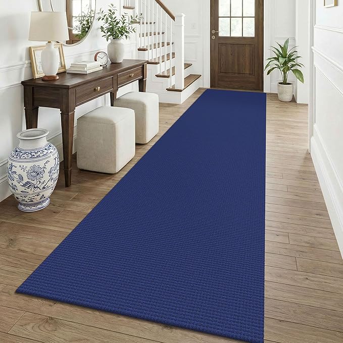 KOZYFLY Cotton 3x12 Runners Rugs for Hallway, Long Washable Runner Rug, Woven Non Slip Kitchen Runner, Braided Entryway Rug, Floor Carpet for Entry, Aisle, Hall, Royal Blue/Navy