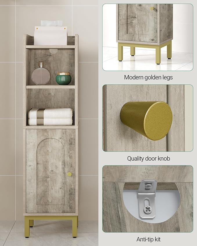 Hzuaneri Bathroom Storage Cabinet, Small Corner Floor Cabinet with Door and Shelves, Narrow Toilet Paper Holder, Bathroom Organizer with Adjustable Shelf, for Small Spaces, Rustic Greige BC38205GV1