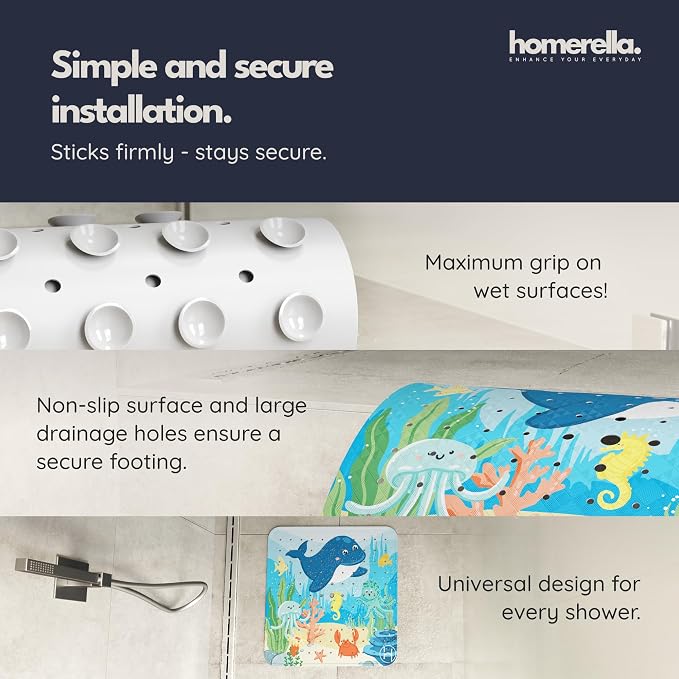 homerella® Shower Mat Non Slip Anti Mold, Non Slip Shower Mats for Inside Shower Stall Anti Slip Mat, Square Shower Floor Mat 21 x 21 in with Suction Cups & Hooks for Quick Drying, Machine Washable