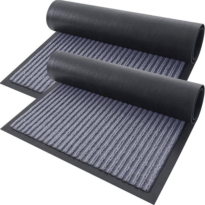 OLANLY Front Door Mat Indoor Outdoor Entrance, 2-Pack 29.5 x 17 Inch, Waterproof Heavy Duty Doormat, Fade Resistant, Low Profile, Easy Clean Patio Porch Welcome Floor Mats for Entry, Ash Grey