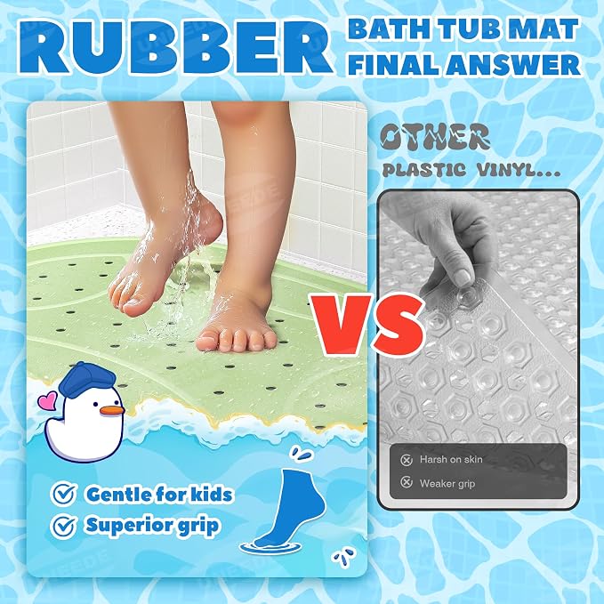 UNEEDE Kids Bathtub Mat Non Slip Shower Mat for Toddlers, Washable Anti Slip Tub Surface, Soft Rubber Mat for Bathtub Shower, Waterproof Bathtub Essentials for Children（Not for Textured Surfaces）