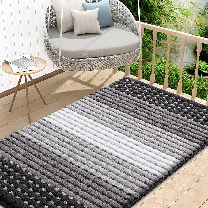 Kitinjoy Indoor Outdoor Door Mat, 48x32 Non-Slip Absorbent Dirt Trapper, Low-Profile Washable Inside Entrance Front Floor Mat, Sturdy Soft Entry Dotted Ombre Doormats for Entryway, Grey