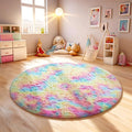 Ophanie Round Rugs 4Ft Rainbow Circle Area Rug, Colorful Unicorn Bedroom Dorm Decor for Teen Girls, Cute Fluffy Fuzzy Plush Soft Shaggy Living Room Carpet for Kids Baby Home Aesthetic Nursery Playroom