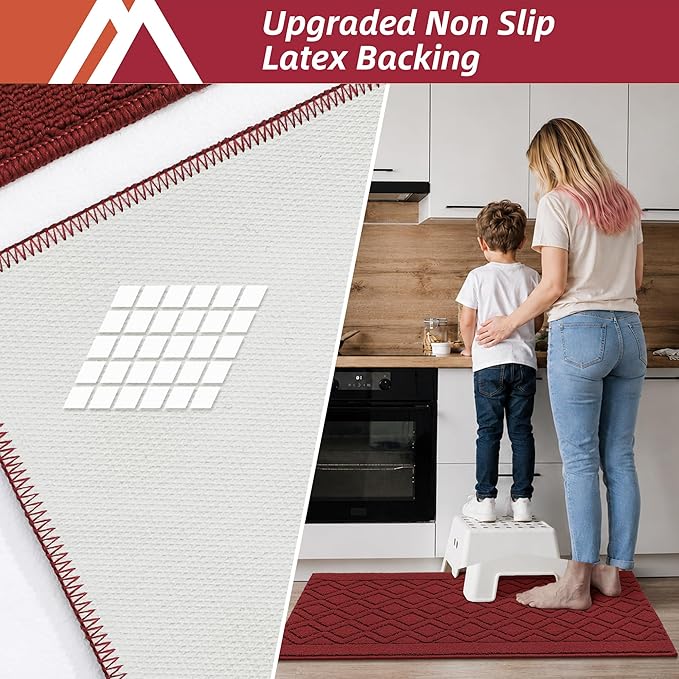 COSY HOMEER-Kitchen-Rugs-and-Mats 20"x30" Non Slip Kitchen Mats for Floor Absorbent Kitchen Rug Washable Kitchen Standing Floor Mat for Sink Mat,Throw Rug,Entry,Laundry,Red