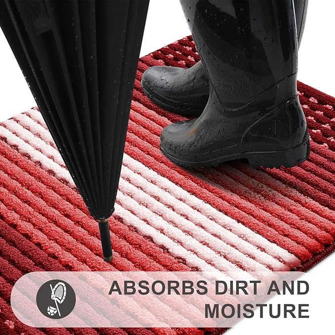 Kitinjoy Indoor Outdoor Door Mat, 48x30 Non-Slip Absorbent Dirt Trapper, Low-Profile Washable Inside Entrance Front Floor Mat, Sturdy Soft Entry Dotted Ombre Doormats for Entryway, Burgundy