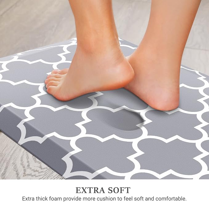 WISELIFE Anti Fatigue Floor Mat - 4/5 Inch Kitchen Mat Non Slip Waterproof Heavy Duty Ergonomic Comfort Mat Durable for Home, Office, Sink, Laundry,(17.3" x 28", Grey)