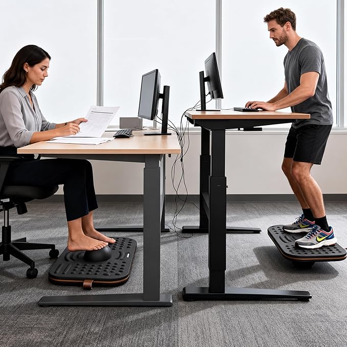 Balance Board for Standing desk, 2-in-1 Dual-Sided Balance Stability Trainer & Anti-Fatigue Standing Mat,Calf Stretcher,for Home,Gym,Office