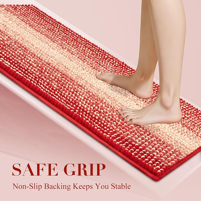 BSICPRO Christmats Bathroom Rug, Bath Mat Rug for Christmats Decorations Non Slip 20 x 32 Inches Water Absorbent Chenille Bathroom Floor Mats Machine Washable (Christmas Red)