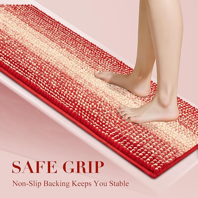 BSICPRO Christmats Bathroom Rug, Bath Mat Rug for Bath Christmas Decor Non Slip 17 x 24 Inches Water Absorbent Chenille Bathroom Floor Mats Machine Washable (Christmas Red)