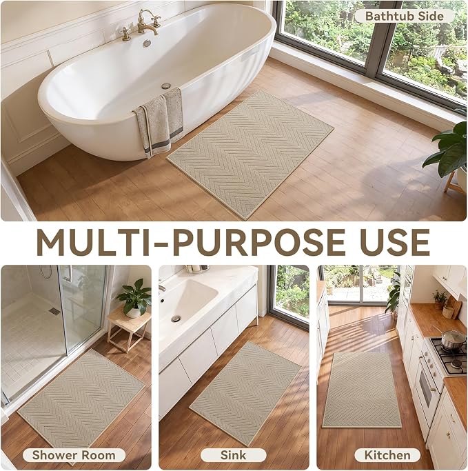 Bathroom Rugs Mat 16x24-2pc Quick Dry Absorbent Non Slip Bath Mat Bath Mats for Bathtub Mat Bathroom Carpet Fit Under Door Washable Floor Bath Rug Brown