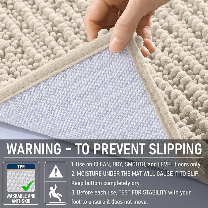 OLANLY Bathroom Rug Mat 70x46, Thick Soft and Absorbent Chenille Bath Mat, Non-Slip Rubber Backing, Machine Washable Quick Dry Bath Rugs for Tub Shower Floor, Home Decor Accessories, Sand