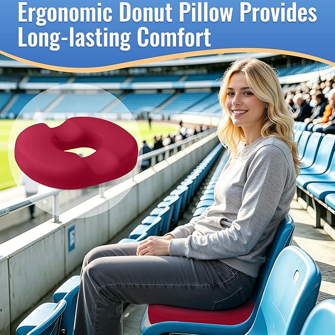 CloudBliss Donut Pillow Stadium Seat Cushion for Tailbone Pain Relief and Hemorrhoids, Memory Foam Seat Chair Cushion, Portable Seat Cushions for Bleachers, Car, Home & Office