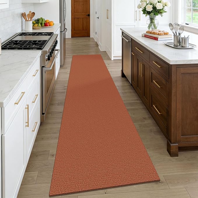KOZYFLY Orange Runners Rugs for Hallway 2.5'x10', Washable Runner Rug, Woven Non Slip Kitchen Runner, Braided Entryway Rug, Floor Carpet for Entry, Aisle, Hall, Burnt Orange/Tan