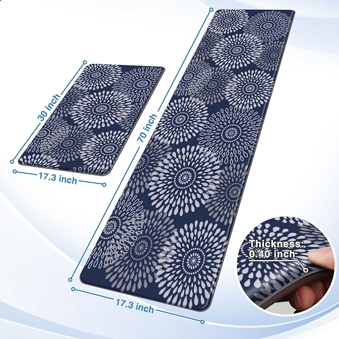 LuxStep Kitchen Mat Cushioned Rugs Anti-Fatigue Mats for Kitchen Floor,Waterproof Non-Slip Mats and Rugs Set for Office,Floor,Laundry 17.3"×30"+17.3"×70",Blue