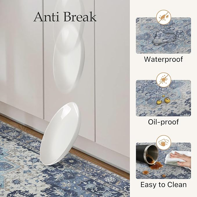 GENIMO Kitchen Mats for Floor 2PCs, Washable Anti Fatigue Mat for Cushioned, 17.3"x47"+17.3"x30", Waterproof Kitchen Rugs, Non Slip Comfort Standing Mat Rug for Home, Sink, Laundry, Soft Blue Violet