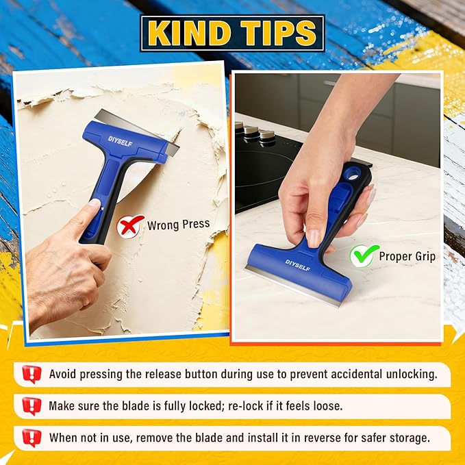 DIYSELF 1 Pack Razor Blade Scraper with 10 Extra Razor Blades, Scraper Tool, Glass Scraper for Cleaning, Glass Stove Top Scraper, Window Scraper, Paint, Cooktop, Oven Scraper, Razor Scraper Tool