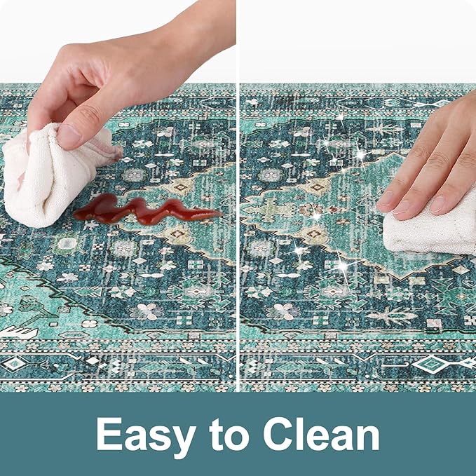 Collive Farmhouse Anti Fatigue Kitchen Mat, Cushioned Kitchen Rug Sets of 2 Waterproof Non Slip Kitchen Floor Mats Ergonomic Comfort Standing Mat for Laundry, Office, Sink, Desk, Teal/Multi