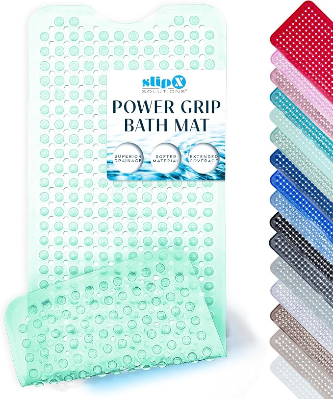 SlipX Solutions Power Grip 39x16 Bathtub & Shower Mat | Premium Non-Slip Bath Safety | Clear Light Green