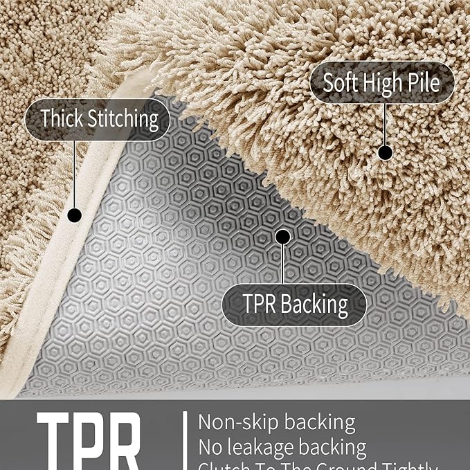 Yimobra Plush Thick and Soft Cut Pile Bathroom Mats, Super Shaggy Comfortable Quick Water Absorbing Non Slip Bath Rugs, Ultra Plush Thick with Machine Washable Bath Mat, 36"x 24", Pure Beige
