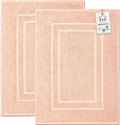 Feather & Stitch 2 Piece Towel Like Bath Mats (30x21 Inch) 100% Cotton Terry Bath Mats, Bathroom Shower Floor Mats [NOT A Bathroom Rug], Soft Absorbent Washable Mats - Pale Peach