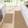 Kitchen Rugs and Mats, Non Slip Washable Set of 2 PCS, Absorbent Kitchen Mats for Floor, Kitchen Runner Rug, Rubber Backing, for Kitchen Decor, Front of Sink (Khaki, 20’’*32’’+20’’*60’’)