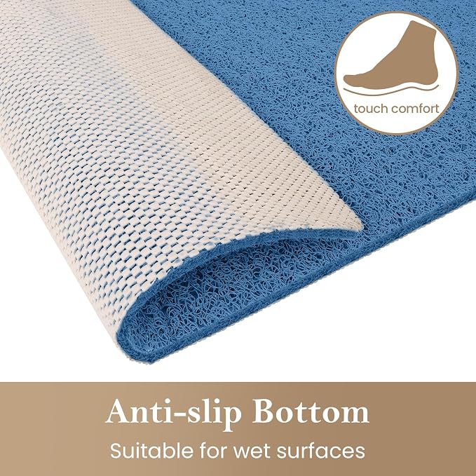 Shower Mat Bathtub Mat Non-Slip,24x24 inch, Soft Tub Mat with Drain,PVC Loofah Bath Mat (Phthalate Free) for Tub and Bathroom,Lake Blue