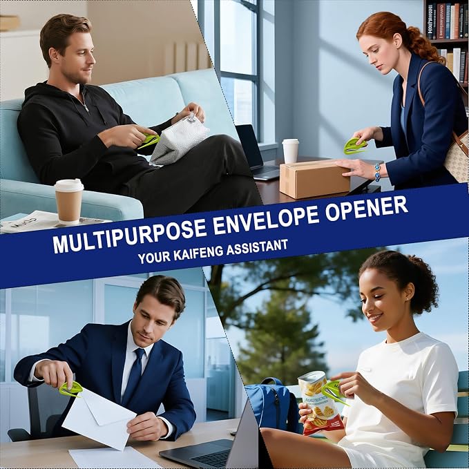 3 Pack Safety Letter Opener - Ergonomic ABS Grip,Hidden Stainless Steel Blade,Fast Slitter/Opener for Envelopes,Mail,Packages & More,Ideal for Office,Home & Business (3 Colors)