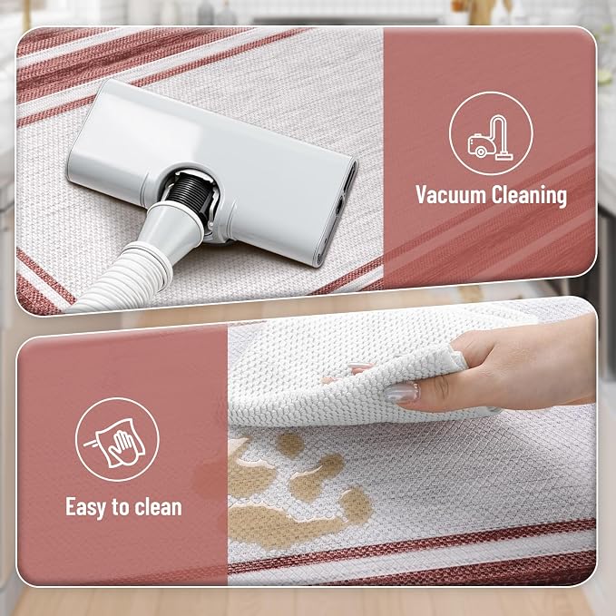KIMODE Anti Fatigue Kitchen Mats for Floor 2 Piece, Christmas Farmhouse Kitchen Rugs, Padded Kitchen Floor Mats, Red Boho Standing Desk Mats for Laundry Room Decor Office Bathroom Sink 17"x47"+17"x29"