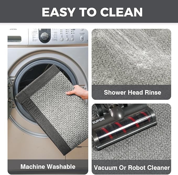 YDKGL Kitchen Rugs Mat Non Slip Washable, 0.4" Thick Anti Fatigue Cushioned Kitchen Mats for Floor, Absorbent Jute-Look Kitchen Runner Rug Sink Mat Laundry Standing Mats, Easy Clean, Gray 17"x47"