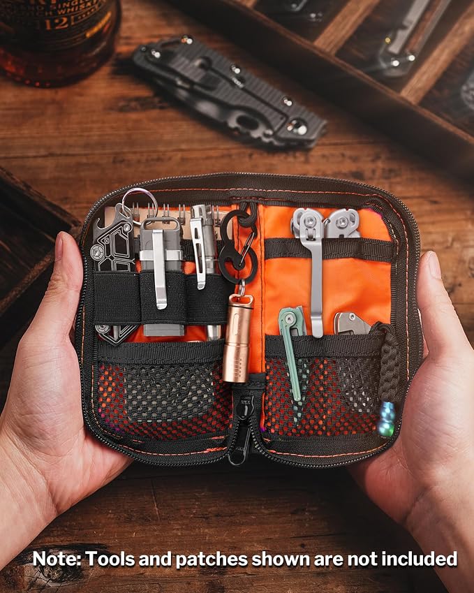 VIPERADE VE10 EDC Pouch Small Pocket Tool Pouch with 10 Compartments, Men's Pocket Organizer for Multitools, EDC Organizer with Patches Area for DIY (X-pac Green)