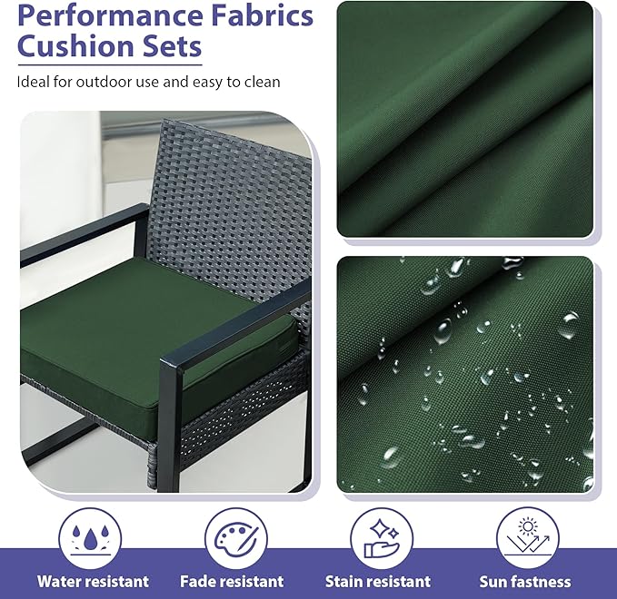 IPYNBAP Outdoor Chair Cushions Set of 4 -Waterproof Outdoor Seat Cushions for Patio Furniture, Patio Chair Cushion with Handle and Ties, Out Door Chair Pads,18.5x16x3-Square, Forest Green