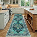 RELEANY Area Rugs Runner 2'x7' Washable Non-Slip, Floral Vintage Distress Medallion Carpet for Kitchen Hallway Bedroom Beside Laundry Room Bathroom, Teal Green Lake Blue Turquoise