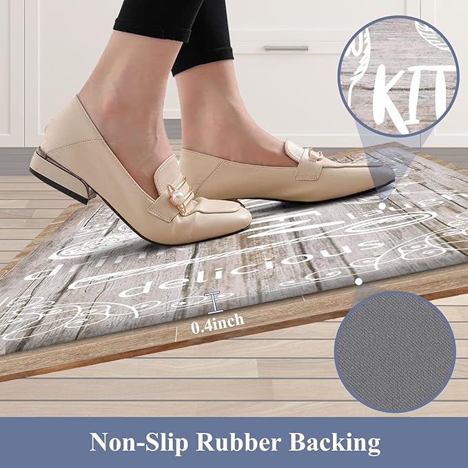 HEBE Kitchen Rugs Set of 2, Cushioned Anti Fatigue Kitchen Mats for Floor, Non Slip Waterproof Comfort Standing Desk Mat Carpet for Sink, Stove, Laundry Room