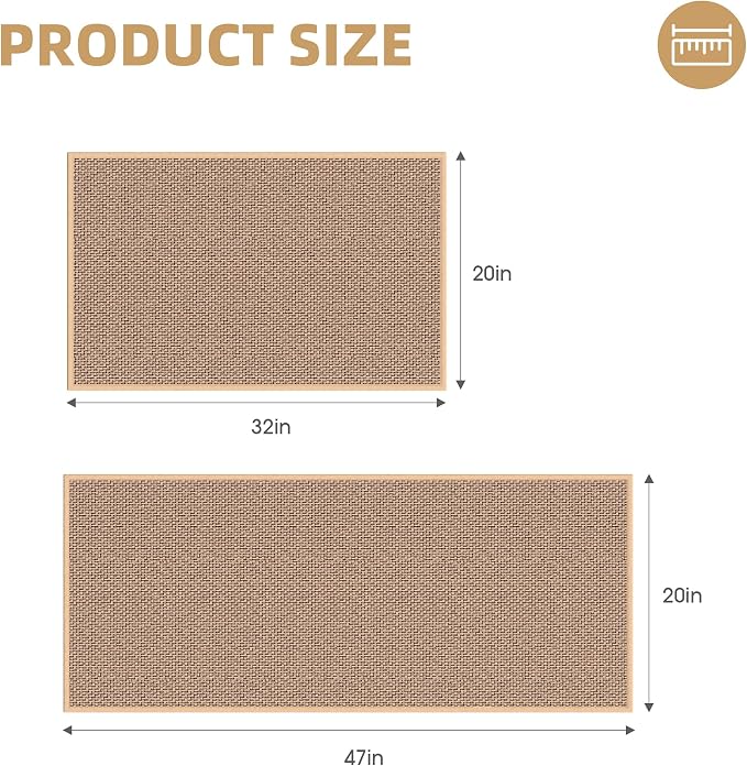 Kitchen Mats for Floor 2 Piece - Kitchen Rugs Non Slip Washable 20"x32"+20"x47", Beige