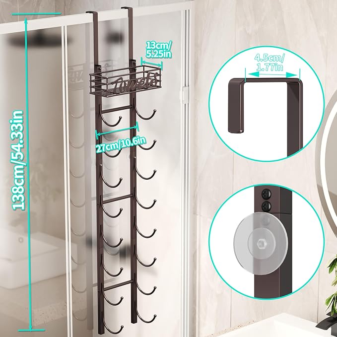 HapiRm Towel Racks for Bathroom Storage - 9 Tier Over The Door & Wall Mount Rolled Towel Storage Organizer Holder with Metal Shelf Basket for Small Bathroom, Camper, Rv - Bronze, Patented