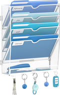 5 Tier Wall File Organizer - Hanging File Organizer with 5 Hooks, Mail Holder Wall Mounted for Papers, Folders, Magazines, Bills, Office&School Organization, White