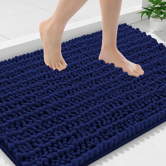 Smiry Bathroom Rugs Mat 36x24, Extra Soft Absorbent Chenille Bath Rugs, Non Slip Rubber Backing Machine Washable Quick Dry Bath Mats for Bathroom Floor, Tub, Shower, Home Decor Accessories, Navy Blue