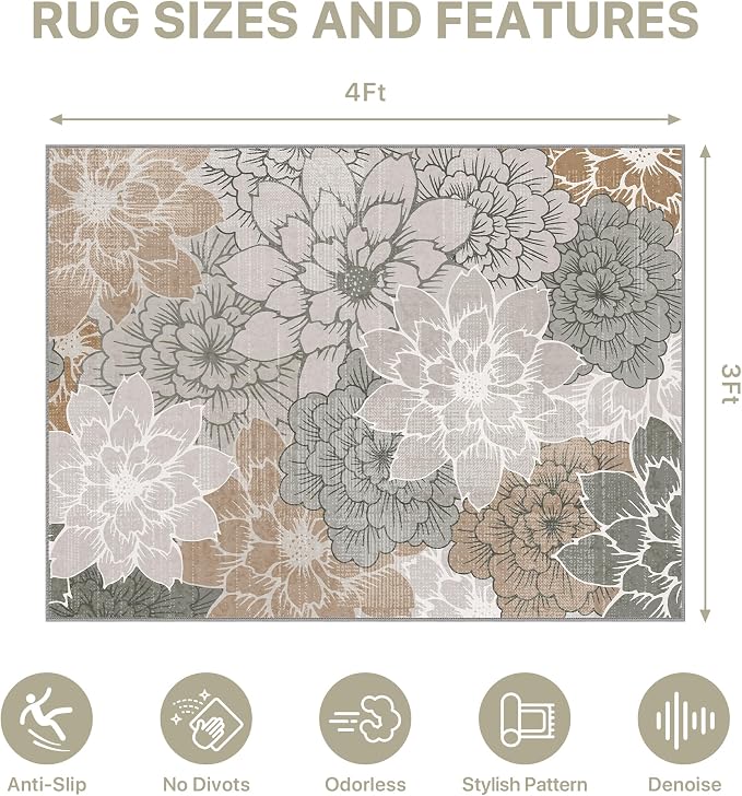36"x48" Office Chair Mat for Hardwood Tile Floor, Under Desk Carpet Protector for Rolling Computer Chair Mat, Machine Washable Area Rug, Anti-Slip 1/5" Thick Low Pile Thin Vinyl Floor Mat, Taupe Grey