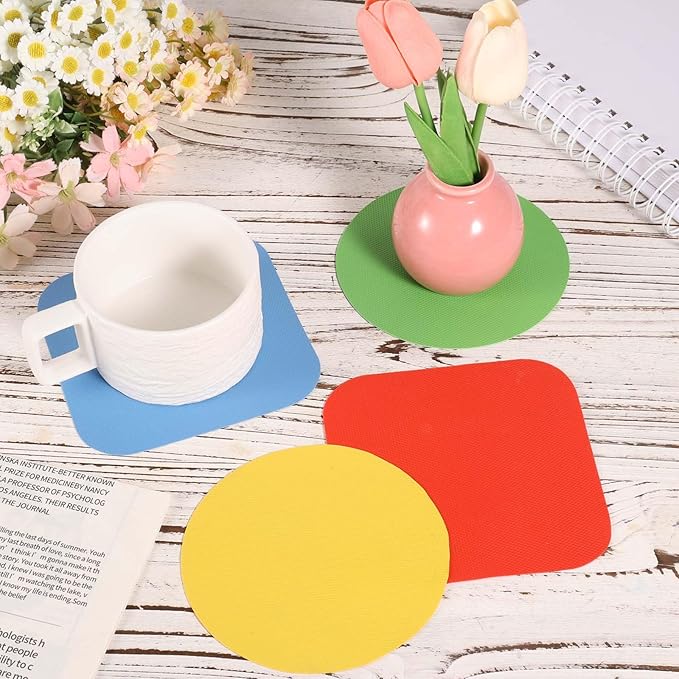 4pcs Rubber Jar Opener, Rubber Bottle Opener Pads Non-Slip Texture Jar Lid Remover for the Elderly or Users with Weak Hands (Red & Blue Square and Yellow & Green Circle)